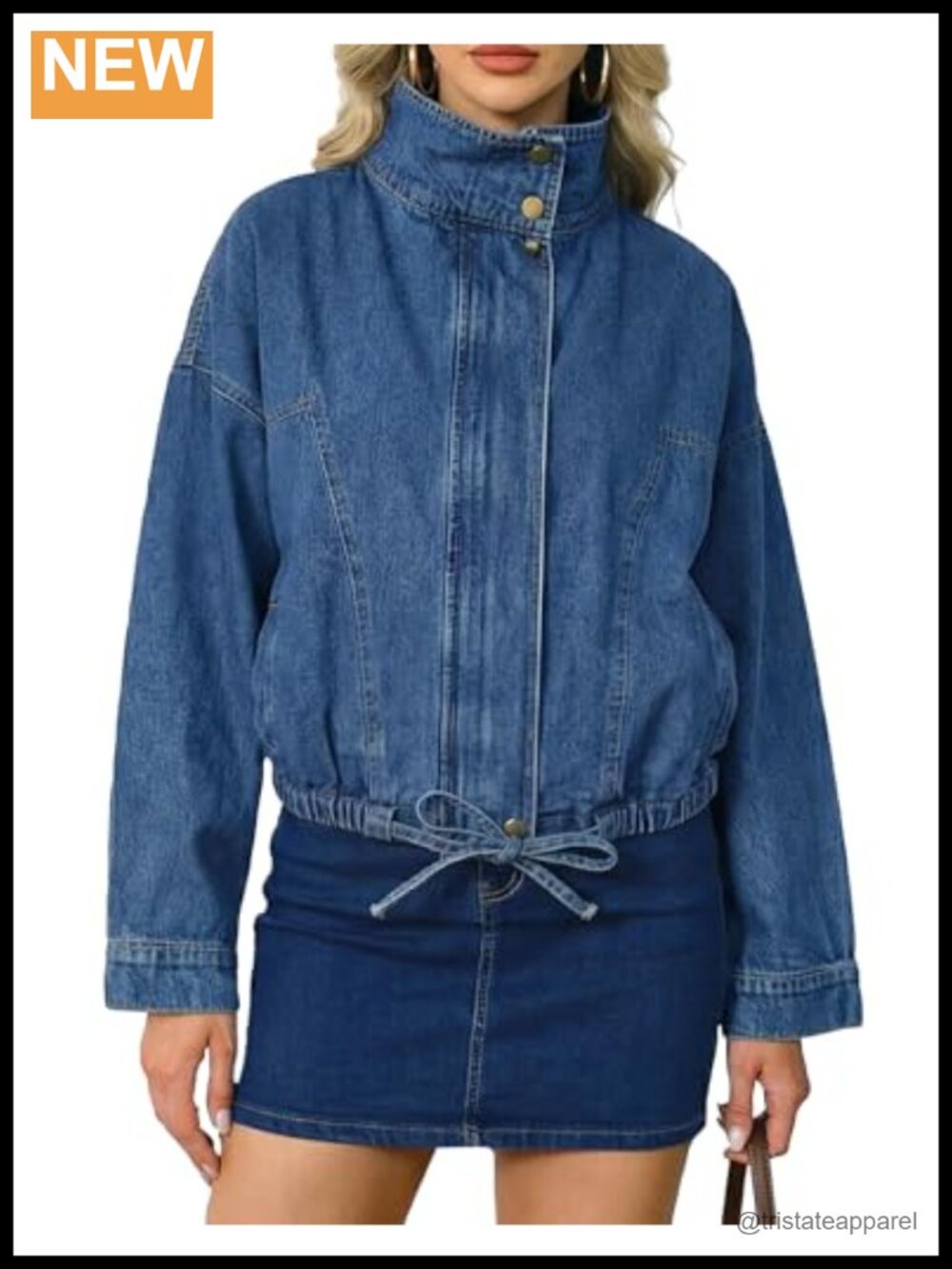 Women's Oversized Denim Bomber Jacket Zip Up Jean Coat
